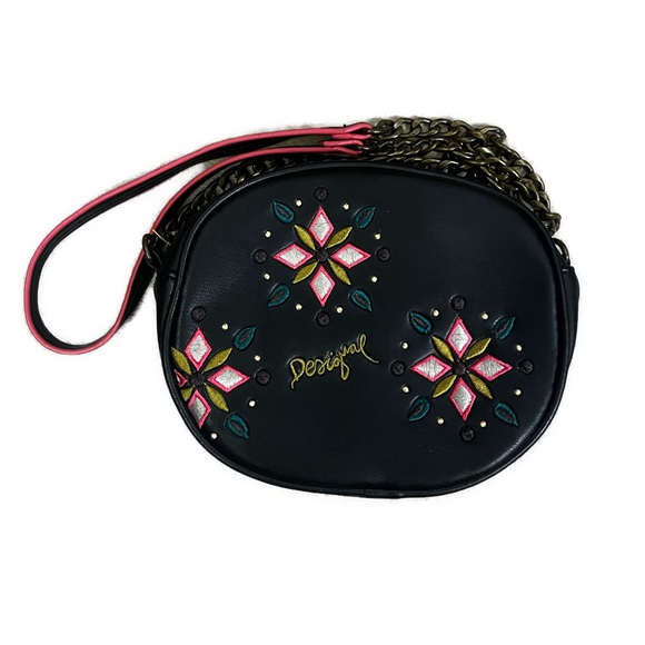 Desigual Handbags - Desigual Women’s Black Leather Embroidered Medallion Crossbody+ Matching Wallet